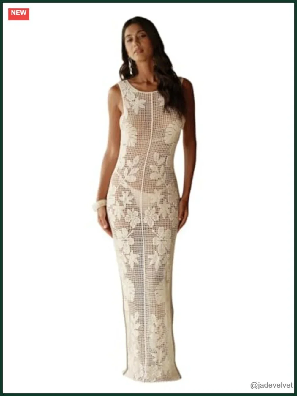 Women's Floral Crochet Sheer Cover Up Maxi Beach Dress Sleeveless Coverups
